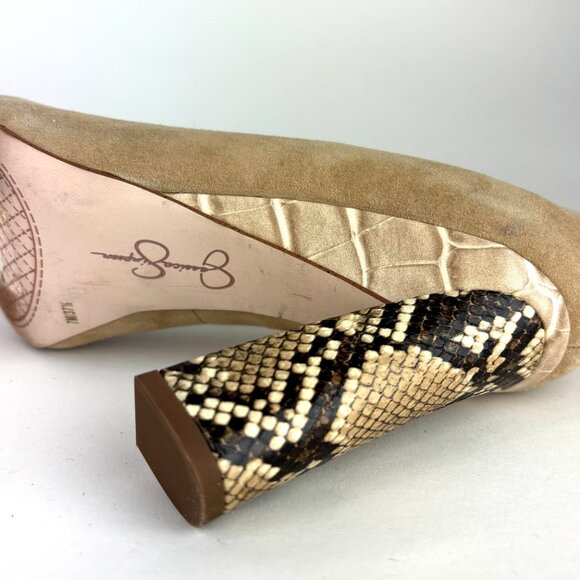 Chic Jessica Simpson Suede Pumps with Snakeskin Block Heels – Size 7.5 - Picture 11 of 13
